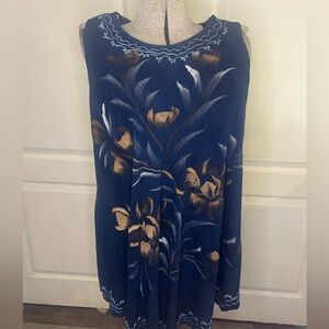 Fashion Force Dress Women's Free Size Blue Boho Embroidered Tunic Top Sleeveless